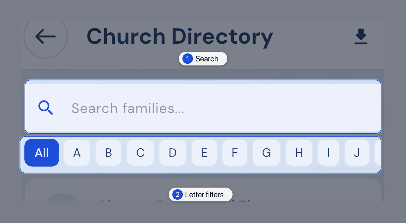 Directory search and letter filters