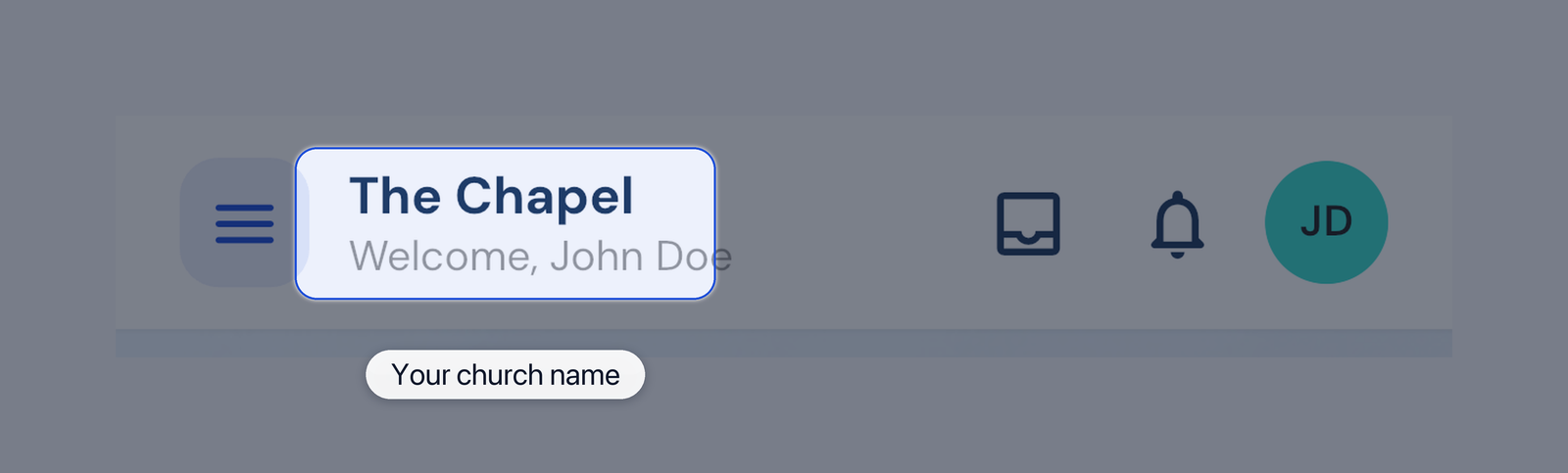 Home header with your church name