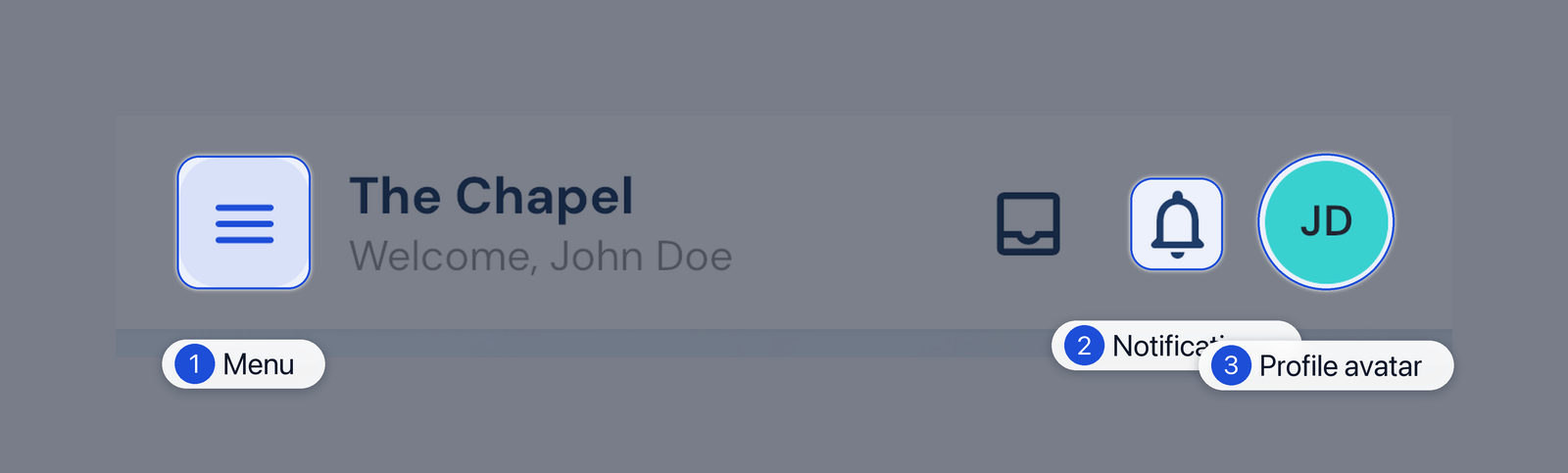 Header with menu and profile avatar