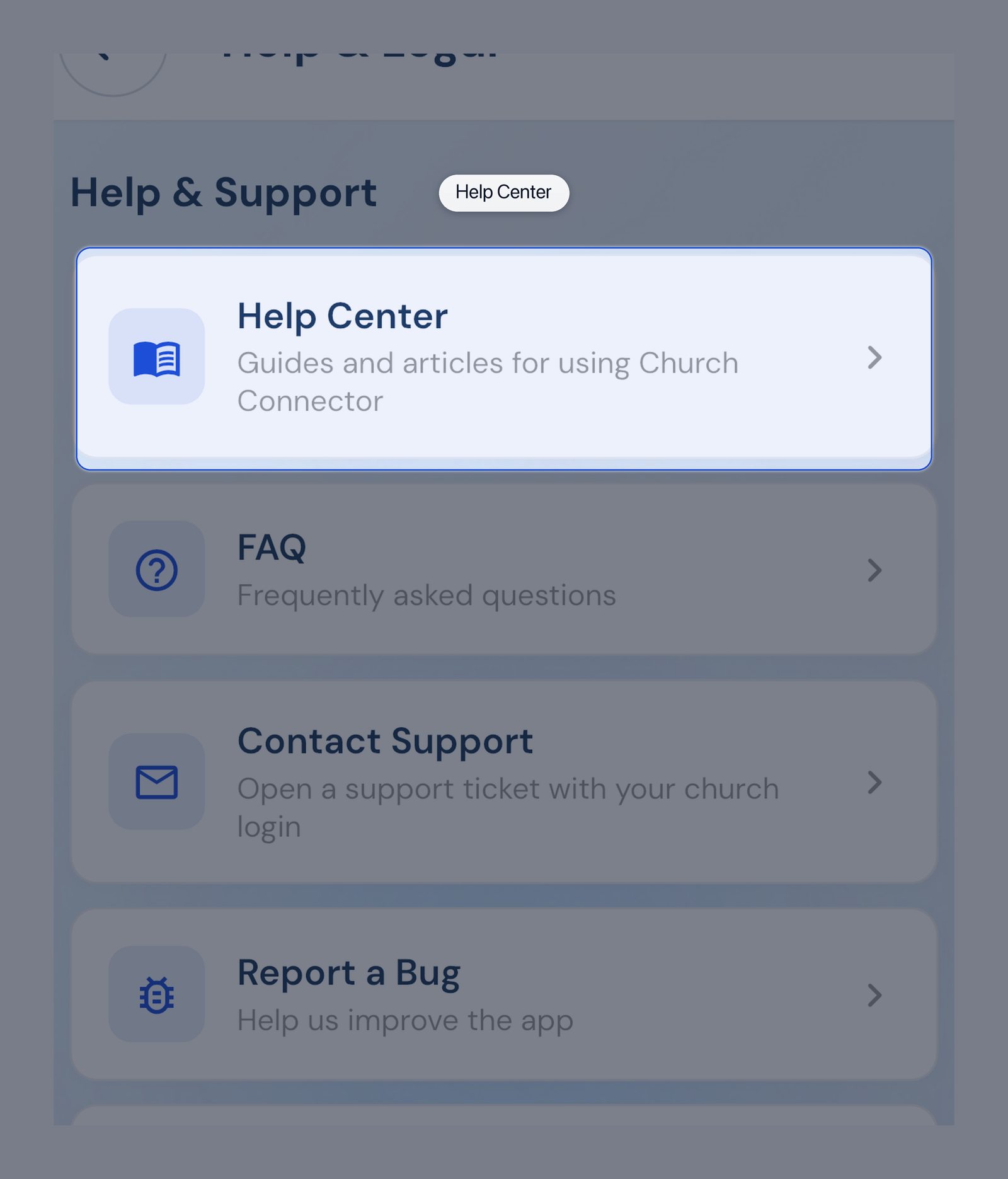 Help & Support menu