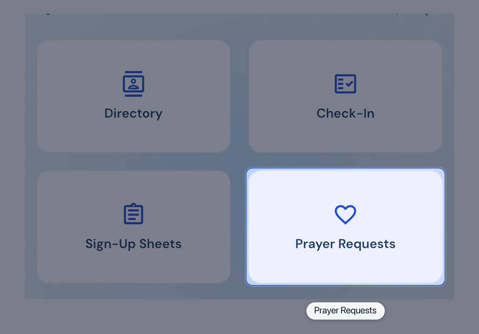 Quick Actions including Prayer Requests