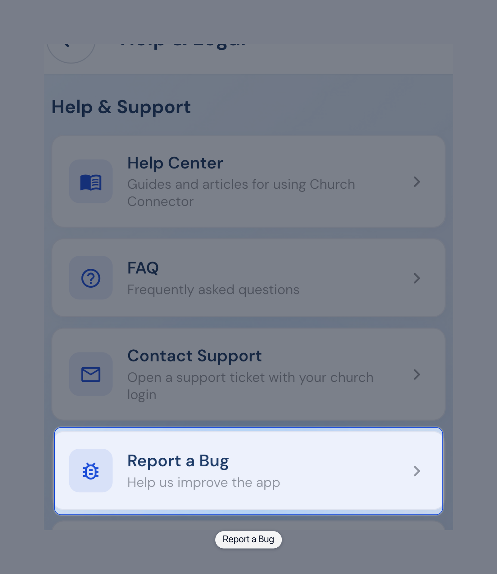 Help & Support menu