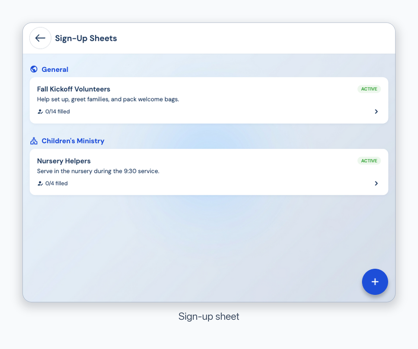 Sign-up sheets list