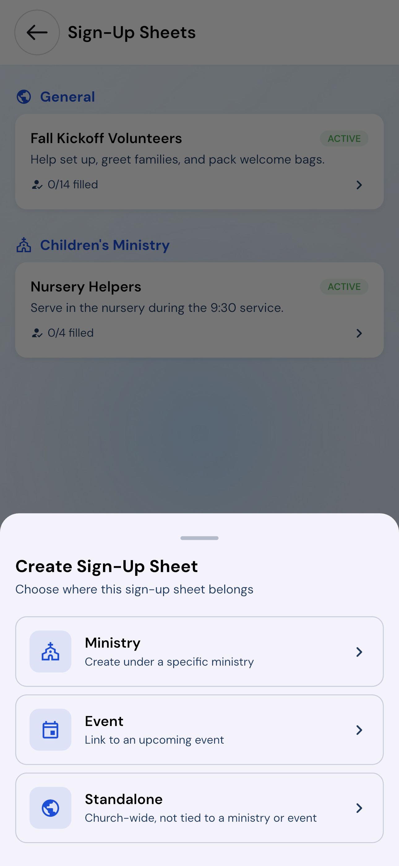 Sign-up sheets